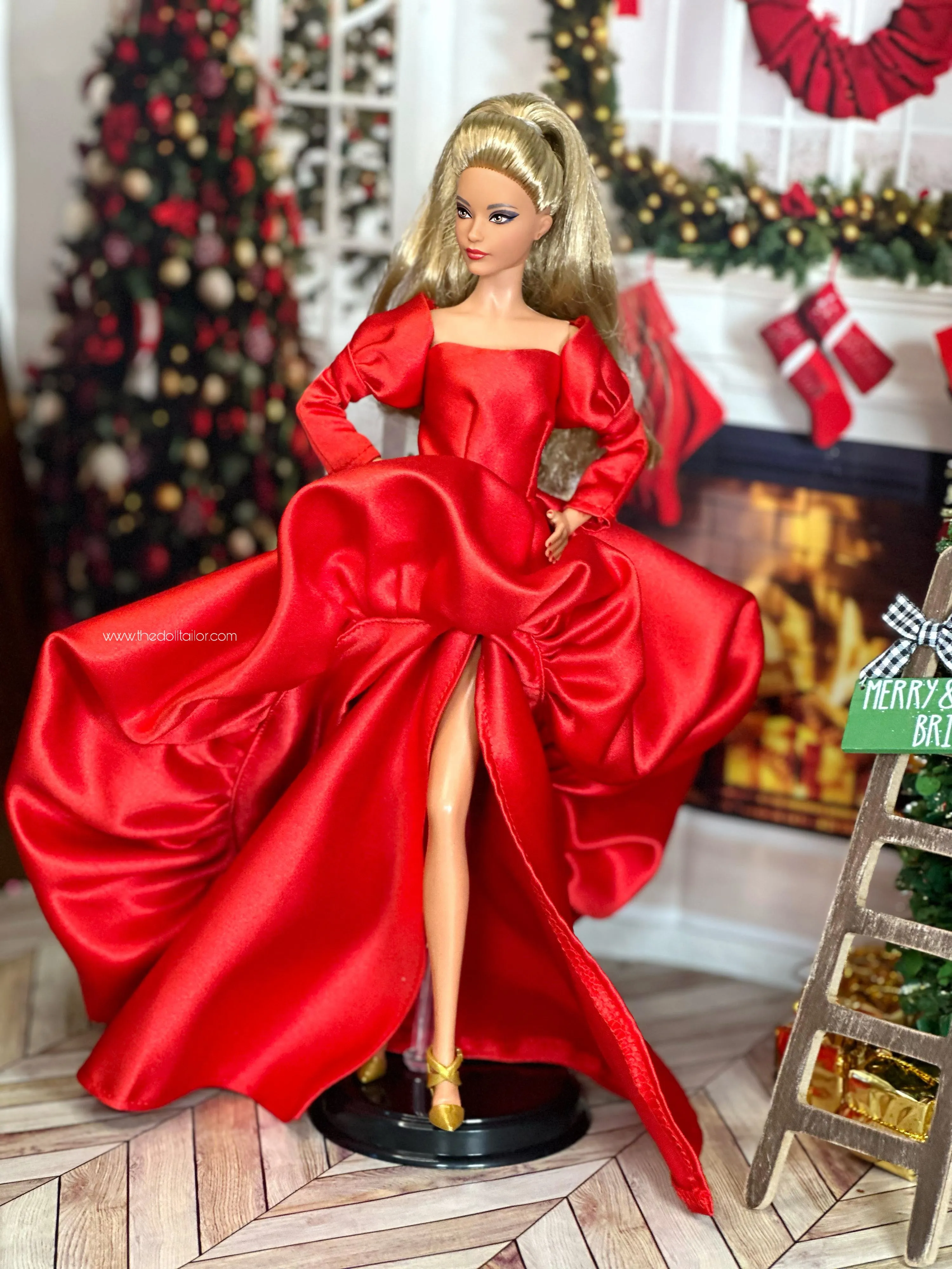 Red gown for Barbie dolls Christmas balloon dress for barbie