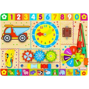 Terra Wooden Sensory Toy Busy Board for 3 Year Old Toddler Montessori Educational Sensory Fidget Lacing Gears Toy with Buckle to Learning Numbers Activity Toddlers Learning - Wood